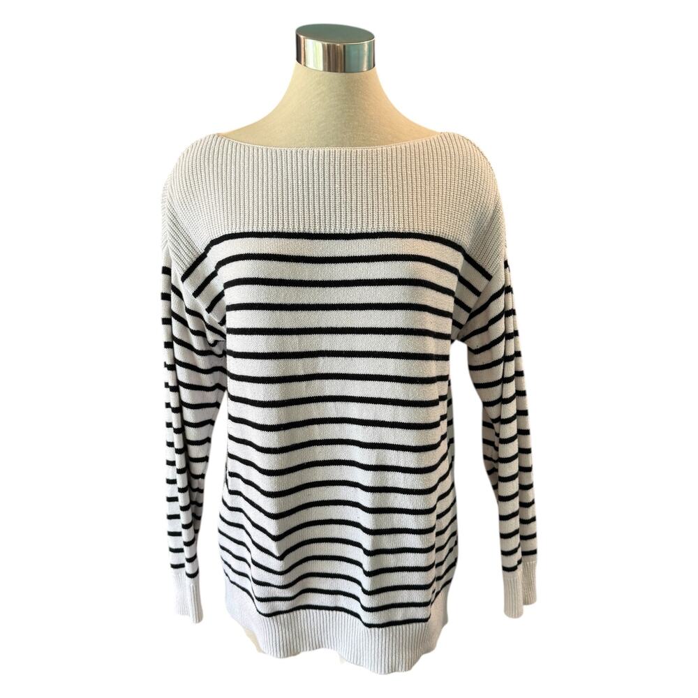 Gap Factory Off White Black Striped Boat Neck Sweater Women’s Large